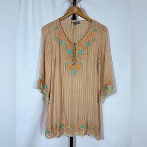 NWOT Umgee Tunic with Teal and Orange Embroidery Size Large